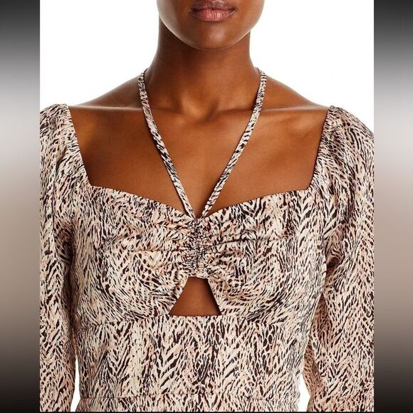 NWTs Aqua Brown Multi Animal Print Keyhole Mini Dress Size Large - Picture 4 of 14
